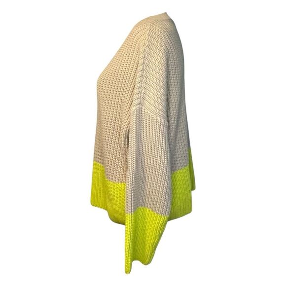 Lush Color Block Sweater Tan Lime Green Chunky Knit Crewneck Long Sleeve M - Picture 3 of 7